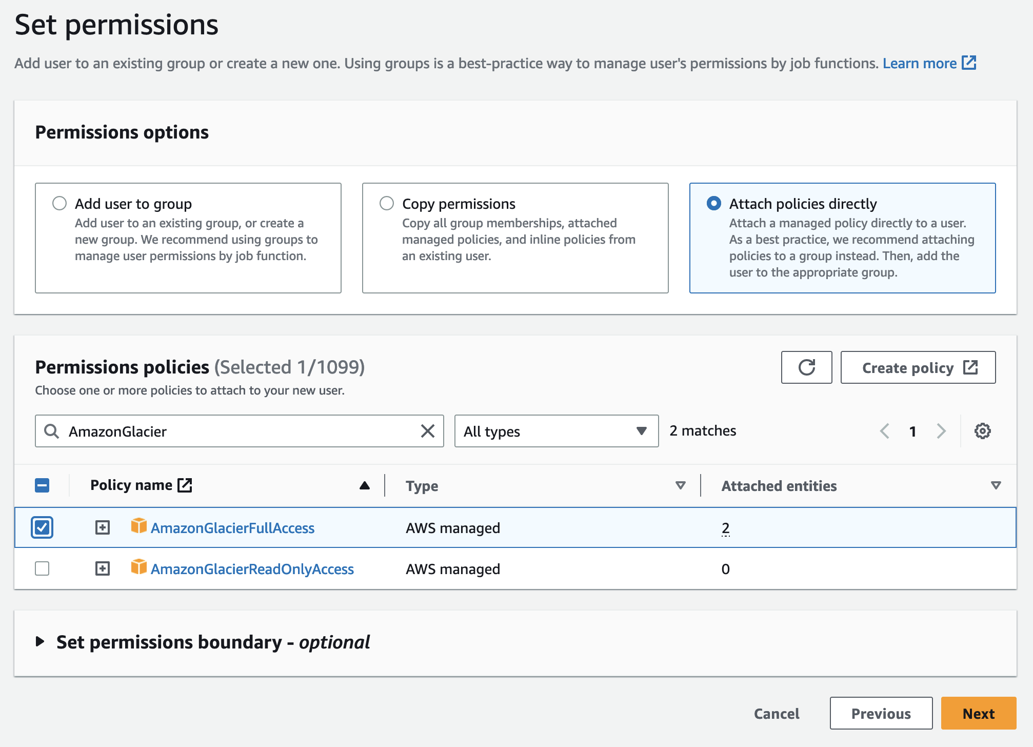 Create IAM user screenshot step 2